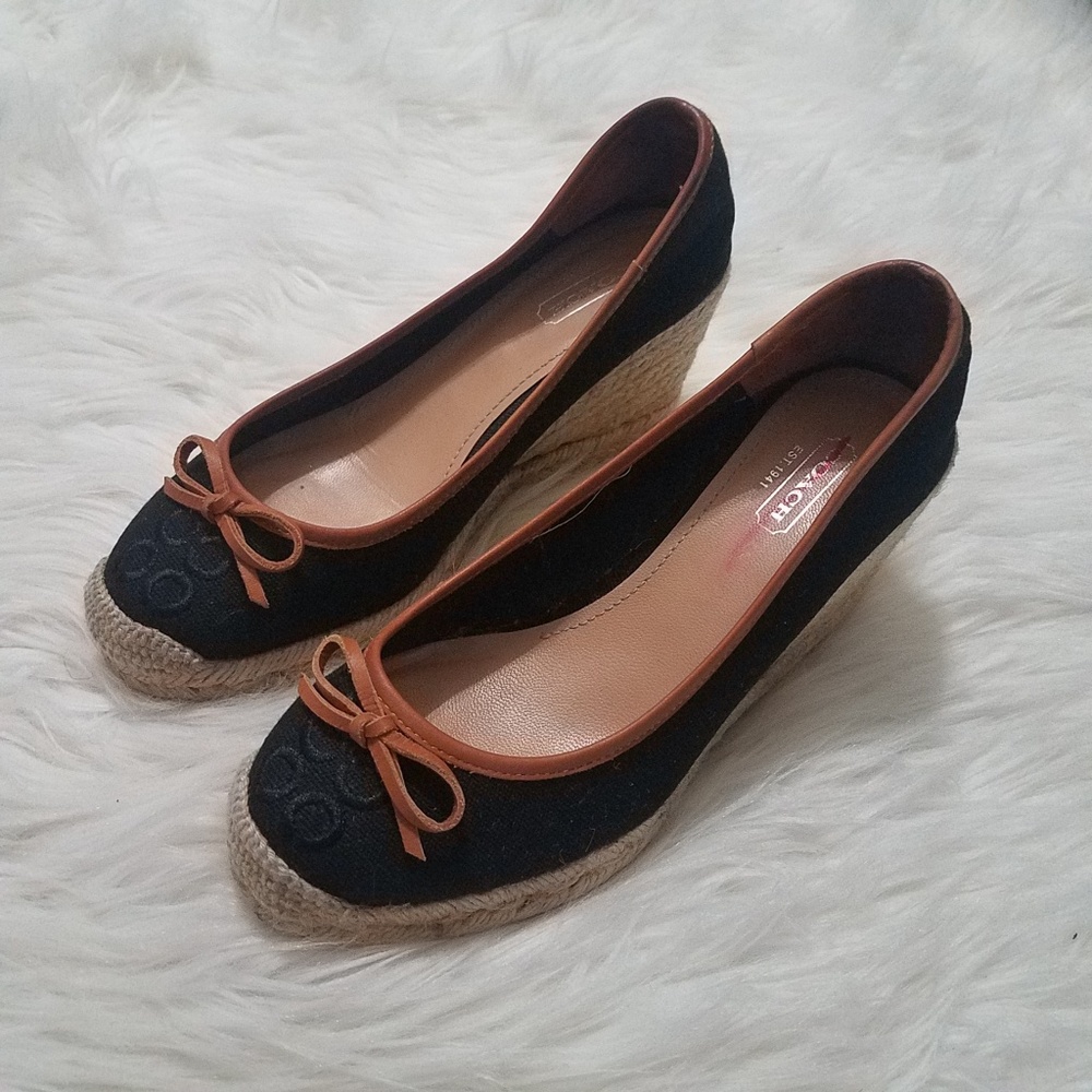 COACH Black w/ Brown Trim Bow Espadrilles  Sz 6